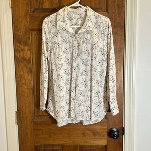 Garnet Hill organic cotton floral button down shirt, size 10